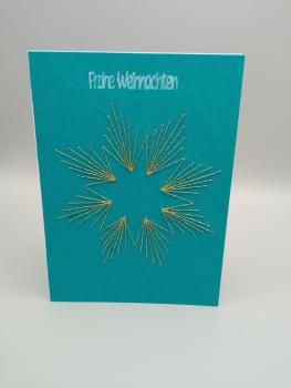 Geometrische Weihnachtsstern-Karte – Fadengrafik in Türkis & Gold